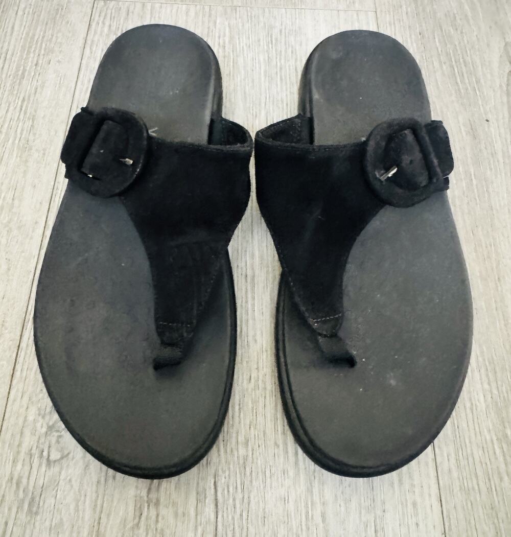 VIONIC Activate RX Women's Size 9 Suede Black Orthotic Thong Buckle Sandals